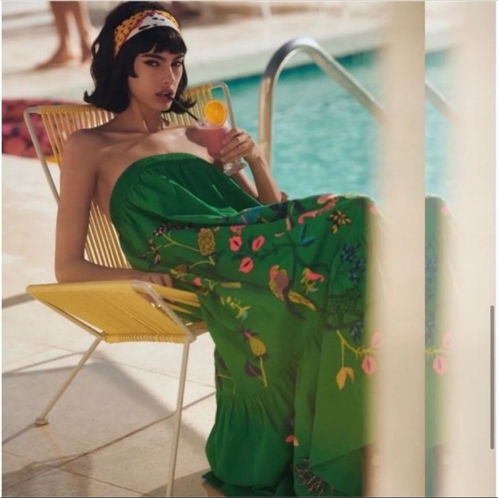 Anthropologie Ruffled Floral Embroidered Caribbean Maxi Dress